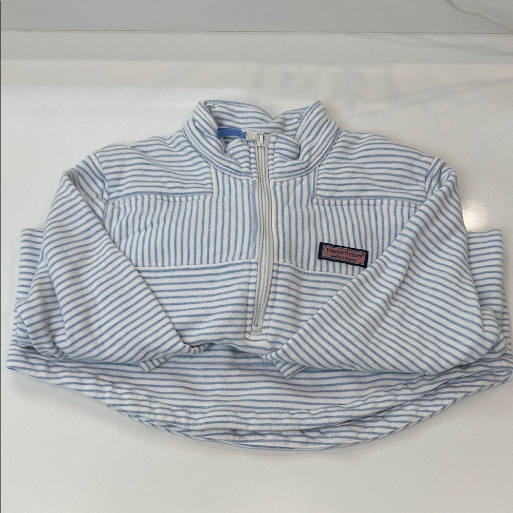 Vineyard Vines Kids Light Blue & White Striped Half-Zip Pullover